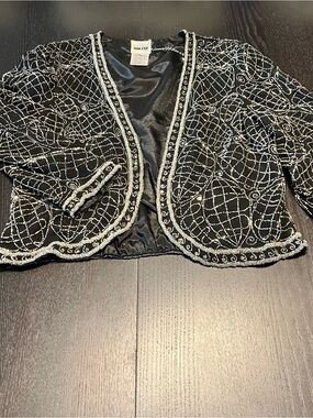 Vintage Leslie Fay Black Beaded Cropped Evening Jacket